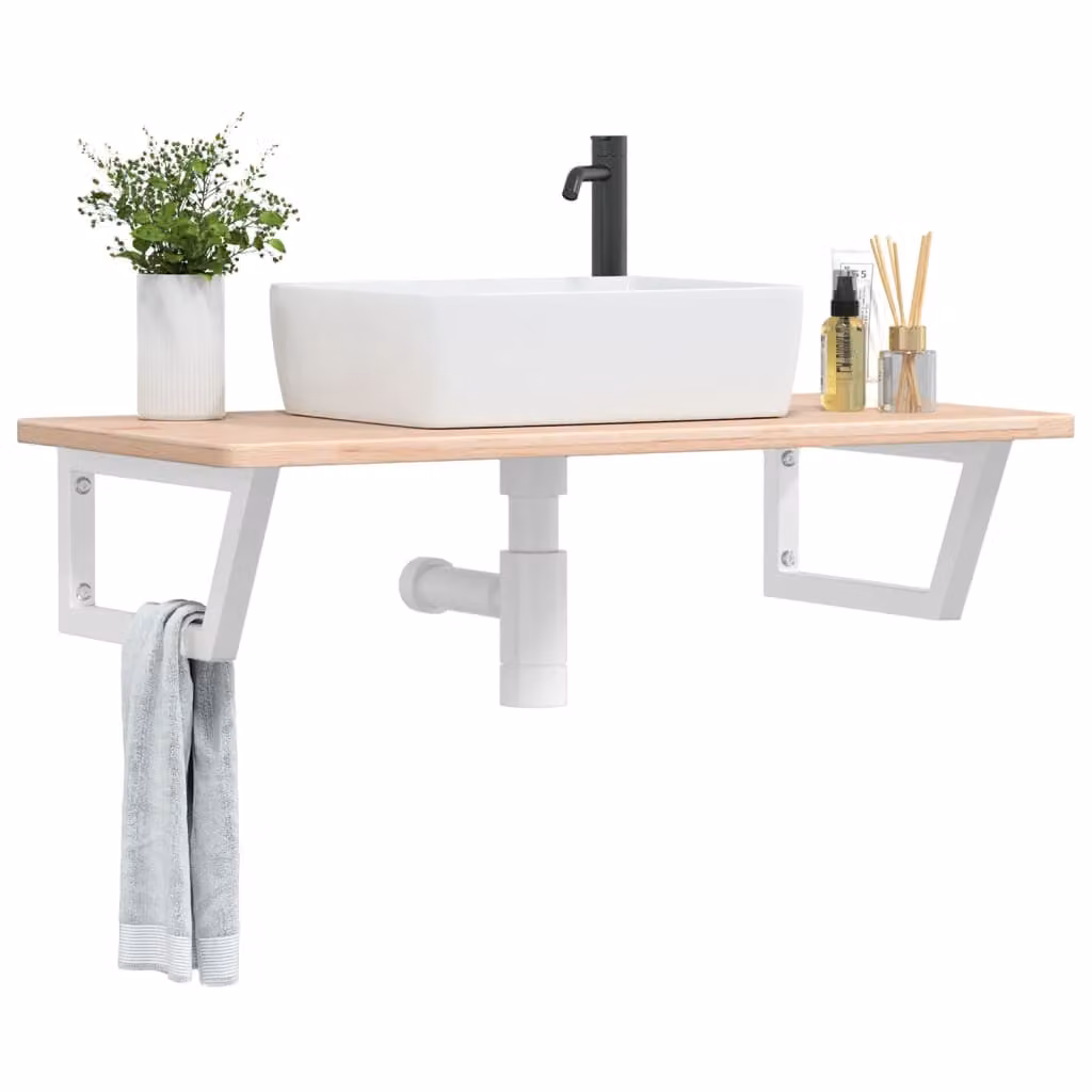 vidaXL Ripiano da parete per lavabo in rovere e metallo bianco e marrone