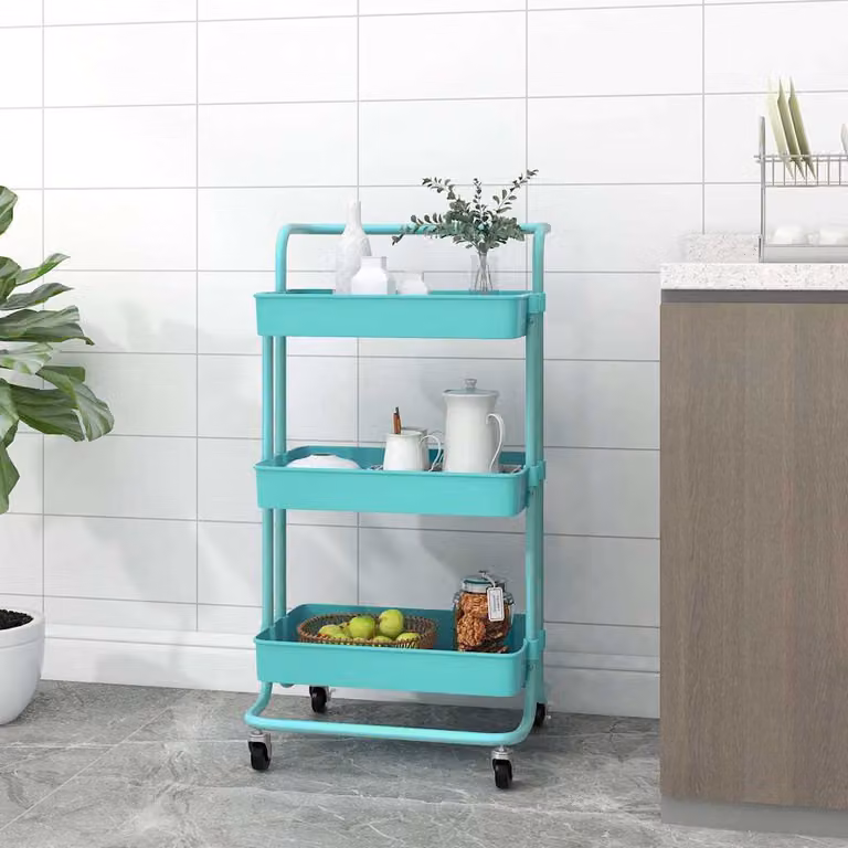 vidaXL Carrello da Cucina Moderno con 3 Ripiani in Turchese, L/P/H: 42 x 35 x 85 cm, in Metallo e ABS