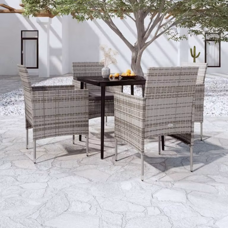 Maison Exclusive - Set da pranzo da giardino a 5 pezzi con cuscini grigi e neri