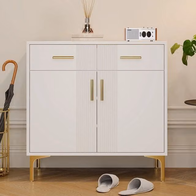 Madia con superficie ondulata e cassetti in MDF bianco con dettagli dorati 80 × 35 × 79.5 cm