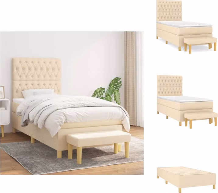 vidaXL Letto a molle con materasso crema 90x190 cm in tessuto - Letti & strutture letto
