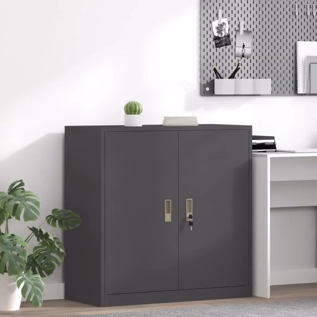 Armadio in metallo nero opaco stile industrial con ante a battente e serratura L/P/H: 90 x 40 x 90 cm – 2