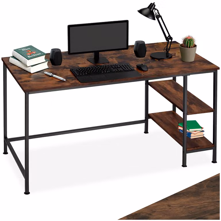 Scrivania da computer TecTake in stile industriale, colore nero e marrone, L/P/H: 140 x 60 x 76,5 cm