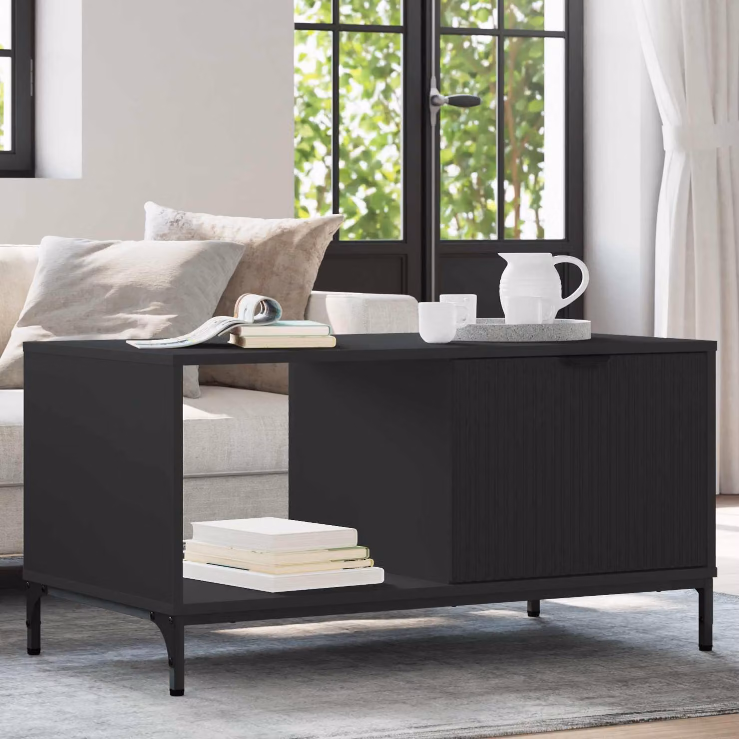 vidaXL Tavolino da salotto rettangolare in stile minimalista, colore nero, L 90 cm x P 49 cm x H 46 cm