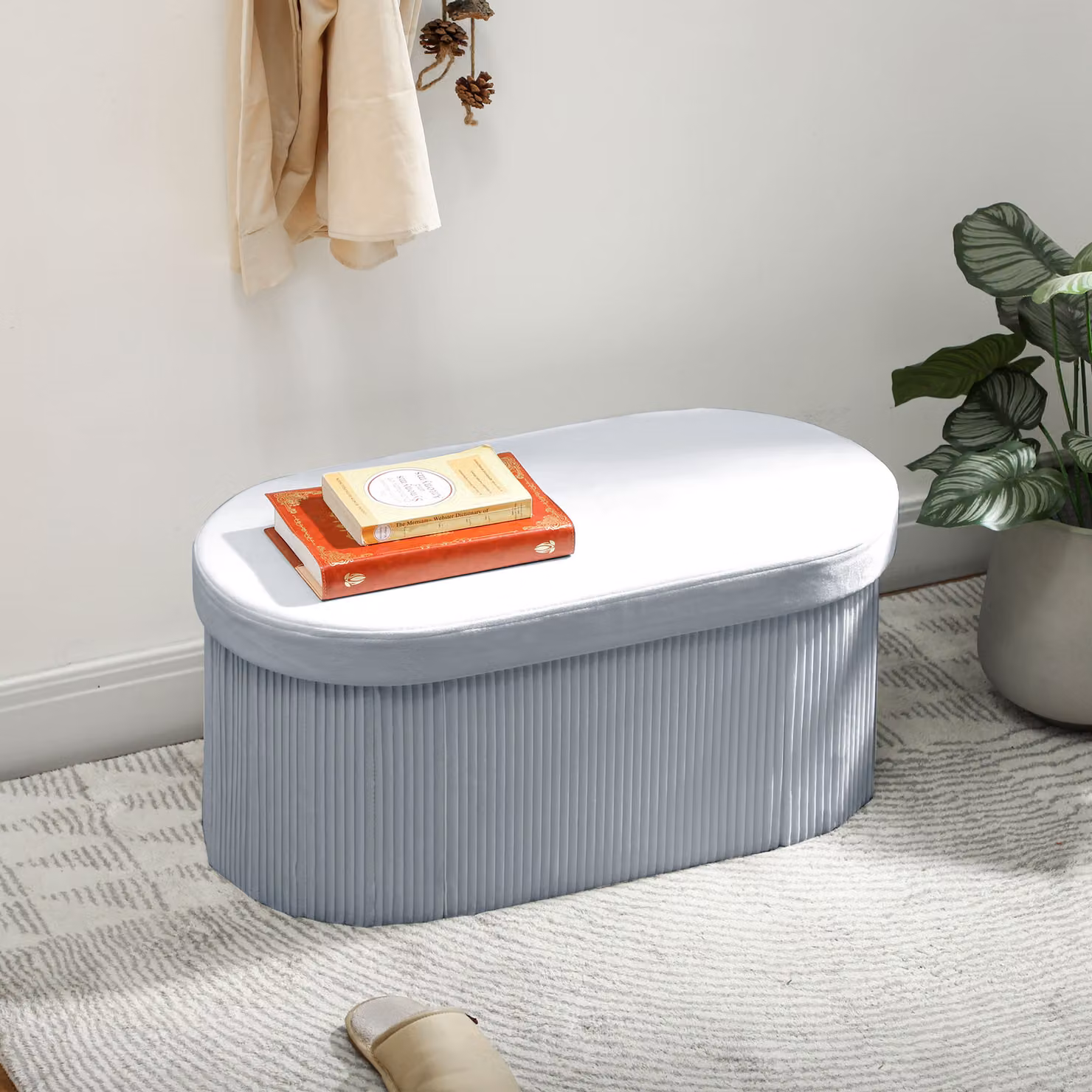 Pouf Contenitore Pieghevole HOMCOM in Velluto Grigio Scuro con Capacità 72 L, L/P/H: 76 x 38 x 35 cm – 2