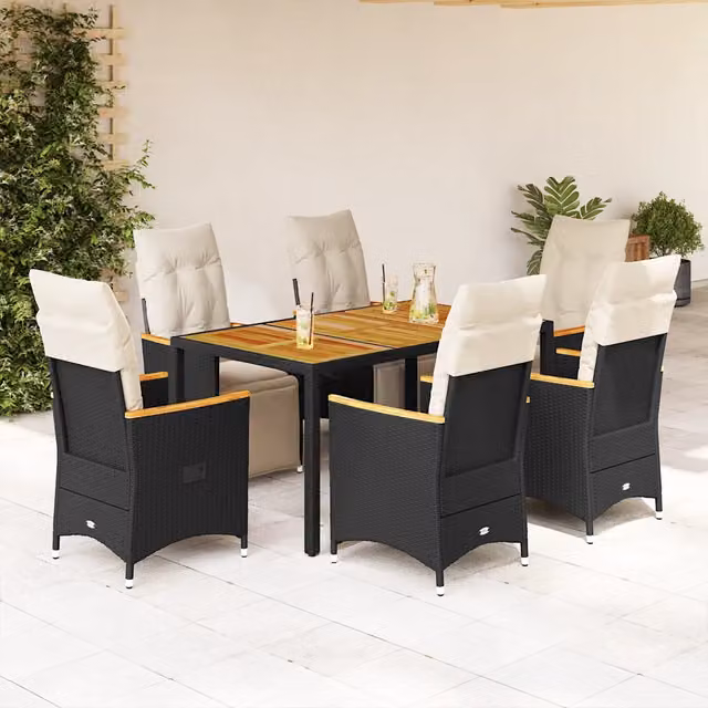 Set da Bistrò da Giardino 7 pz con Cuscini Nero in Polyrattan 3276962