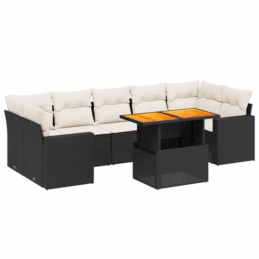 Set di divani da giardino a L vidaXL in polyrattan nero con 8 cuscini e tavolino da esterno – 2