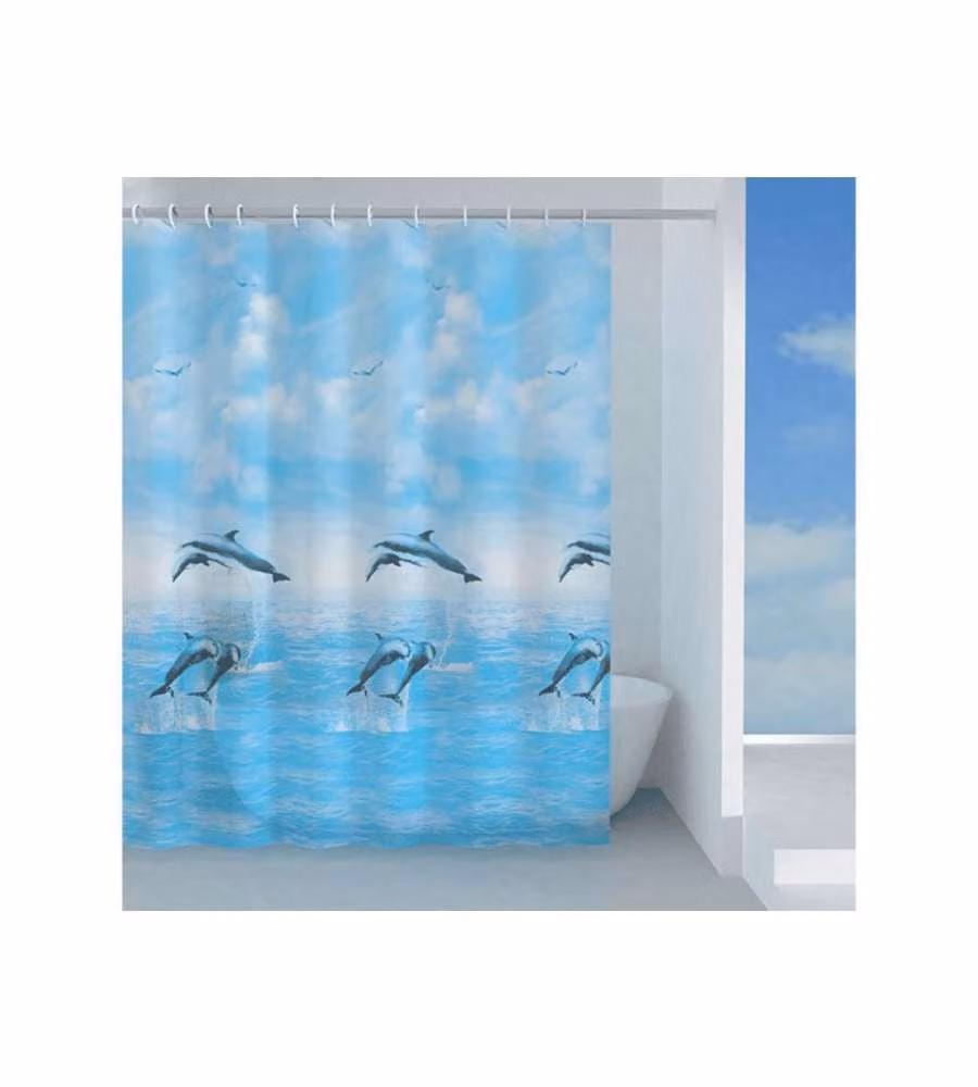 Tenda doccia Gedy in PEVA con motivo grafico animali blu, opaca, L: 180 cm x H: 200 cm