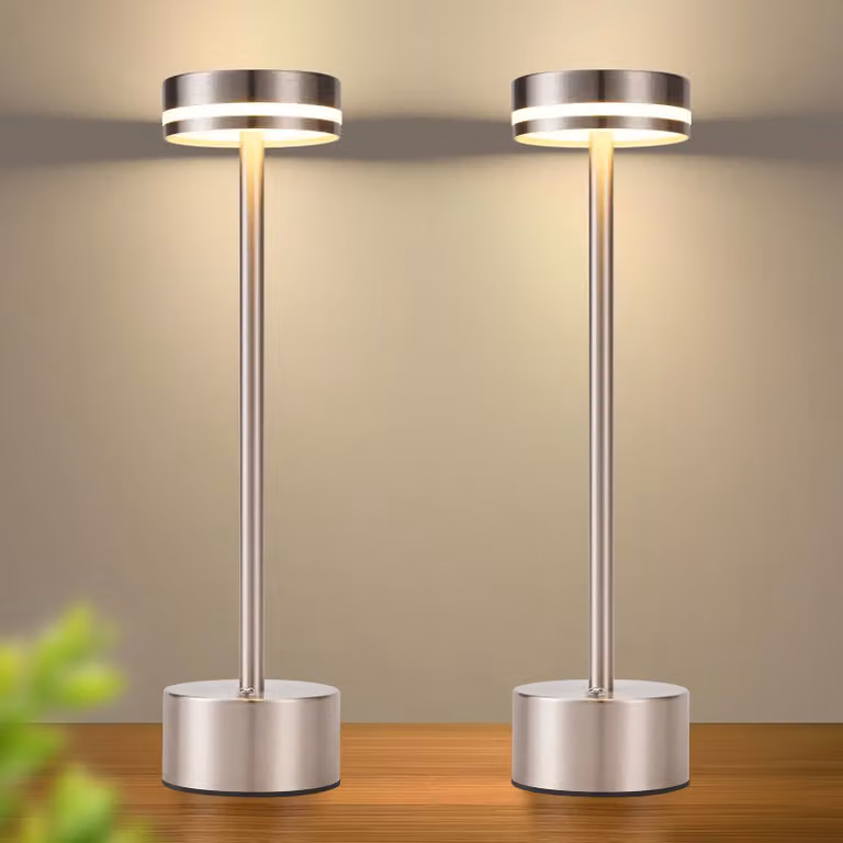 ZMH Lampada da tavolo a batteria 2ER LED Lampada da tavolo a batteria - Lampada da comodino dimmerabile 3000K-6500K con USB-C Touch Lamp Lamps Argento Lampade da tavolo per camera da letto sala da pranzo ufficio