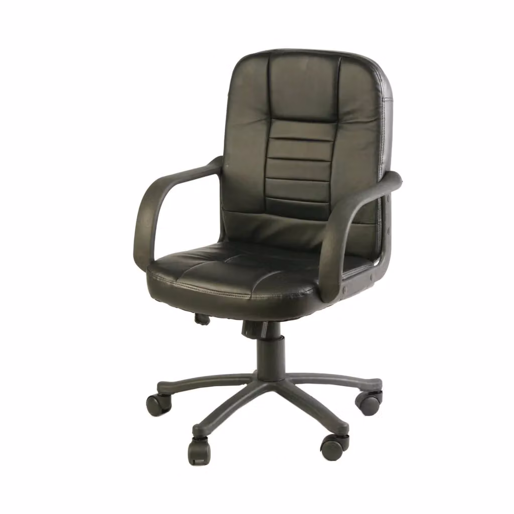 Sedia da ufficio direzionale DMORA Ogni, poltrona ergonomica con braccioli in similpelle nera, L: 56 cm, P: 59 cm, H: 88/99 cm – 2