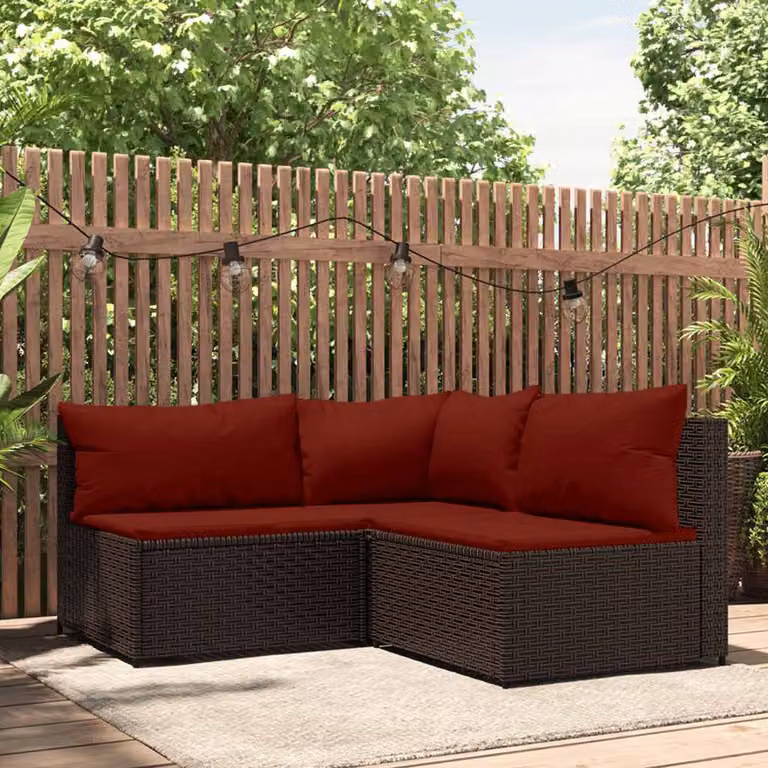 Set Mobili da Giardino vidaXL 3 pz in Polyrattan Marrone con Cuscini e Struttura in Acciaio con Rivestimento in Tessuto per Terrazza e Giardino