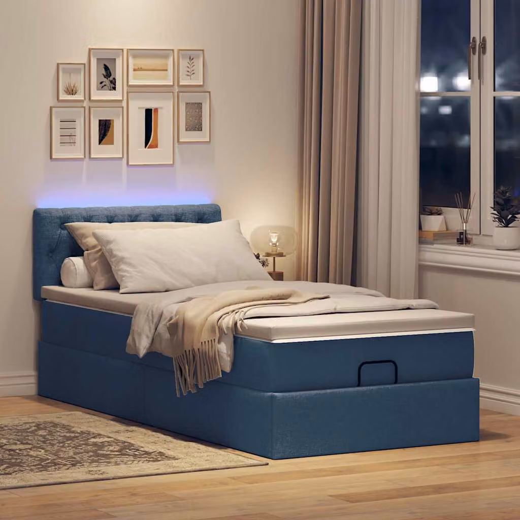 Maison Exclusive - Letto ottomano con materasso e LED blu 90x200 cm tessuto