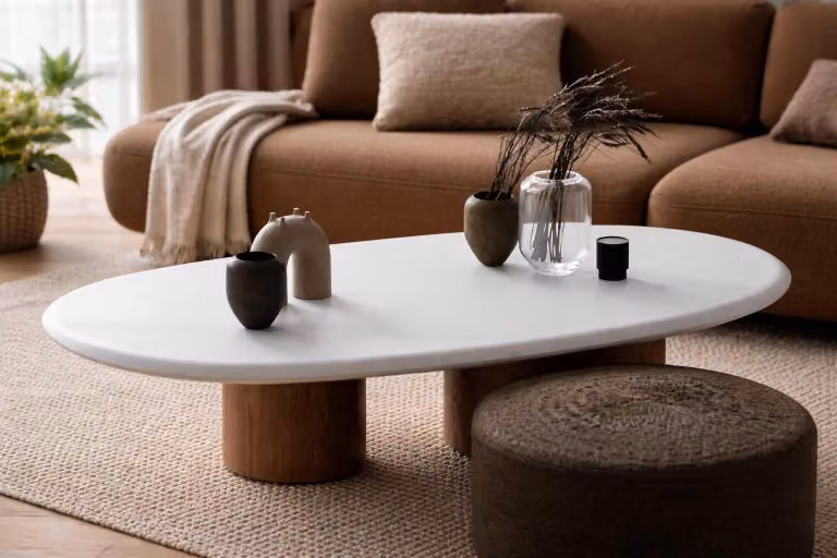 Tavolino da caffè bianco, design moderno, ideale per il soggiorno. Eleganti mobili in legno