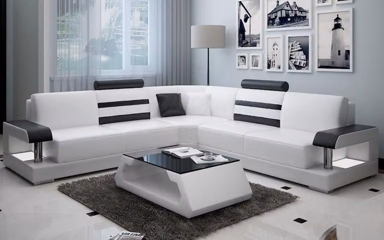 Ecksofa Leder Sofa Couch Polster Eck Sitz Wohnlandschaft Garnitur L-Form Möbel