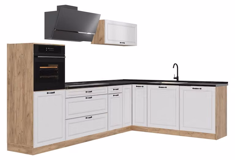 Cucina angolare completa Vicco R-Line Bianco country/Rovere dorato 287 x cm piano di lavoro Antracite, Model 68154
