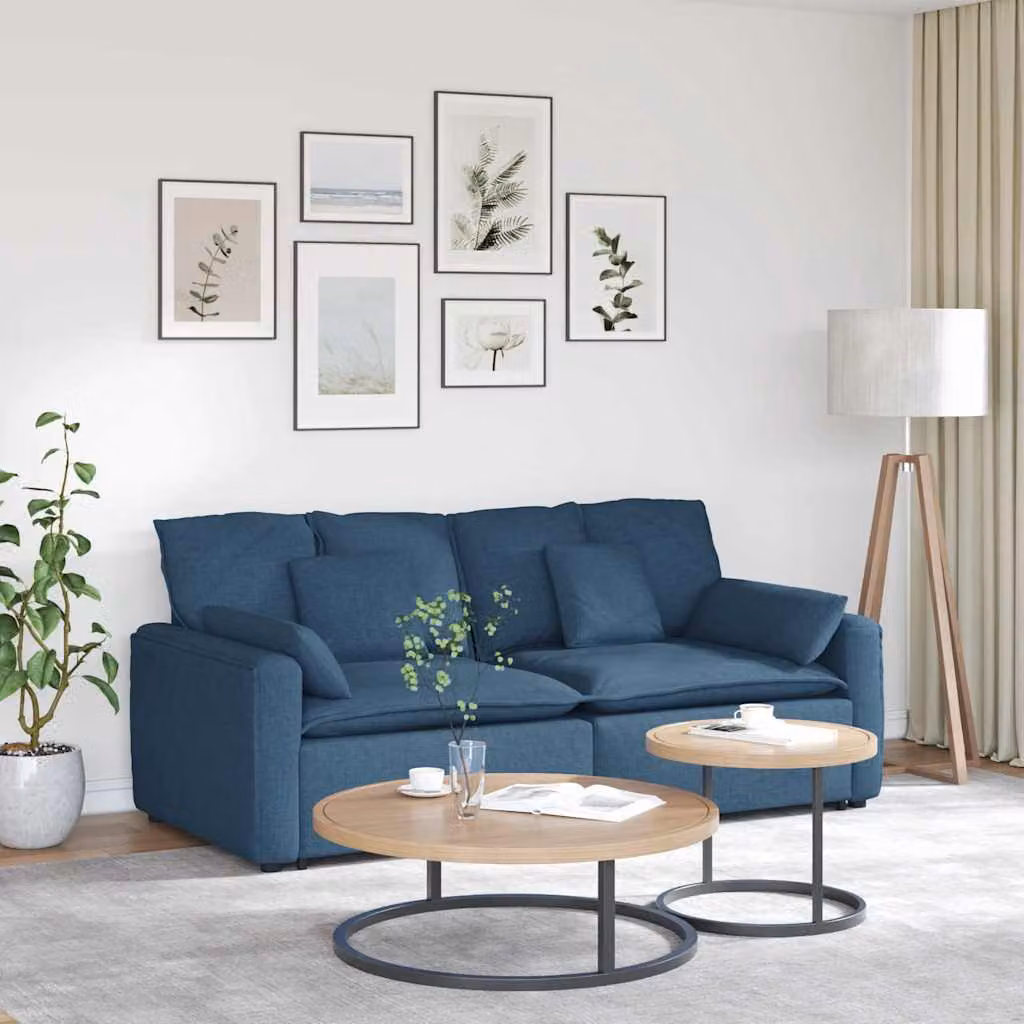 vidaXL Divano Modulare Moderno Blu con Cuscini e Struttura in Metallo e Legno