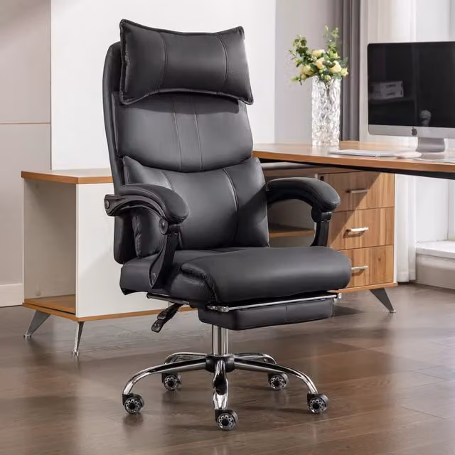 Sedia da ufficio ergonomica OKWISH in tessuto e similpelle nera con braccioli e ruote per home office