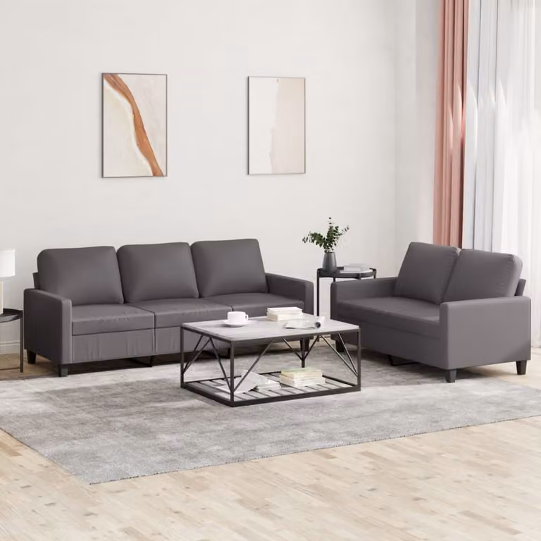 Maison Exclusive - Set divano 2 pezzi con cuscini, in ecopelle grigia