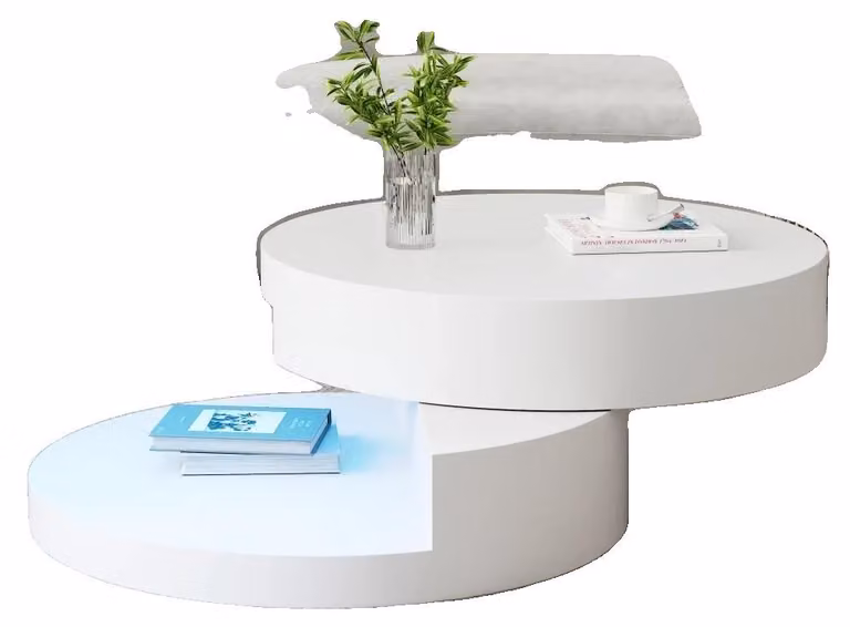 Tavolino da caffè, piano girevole a 360°, portata 30 kg, cilindrico bianco