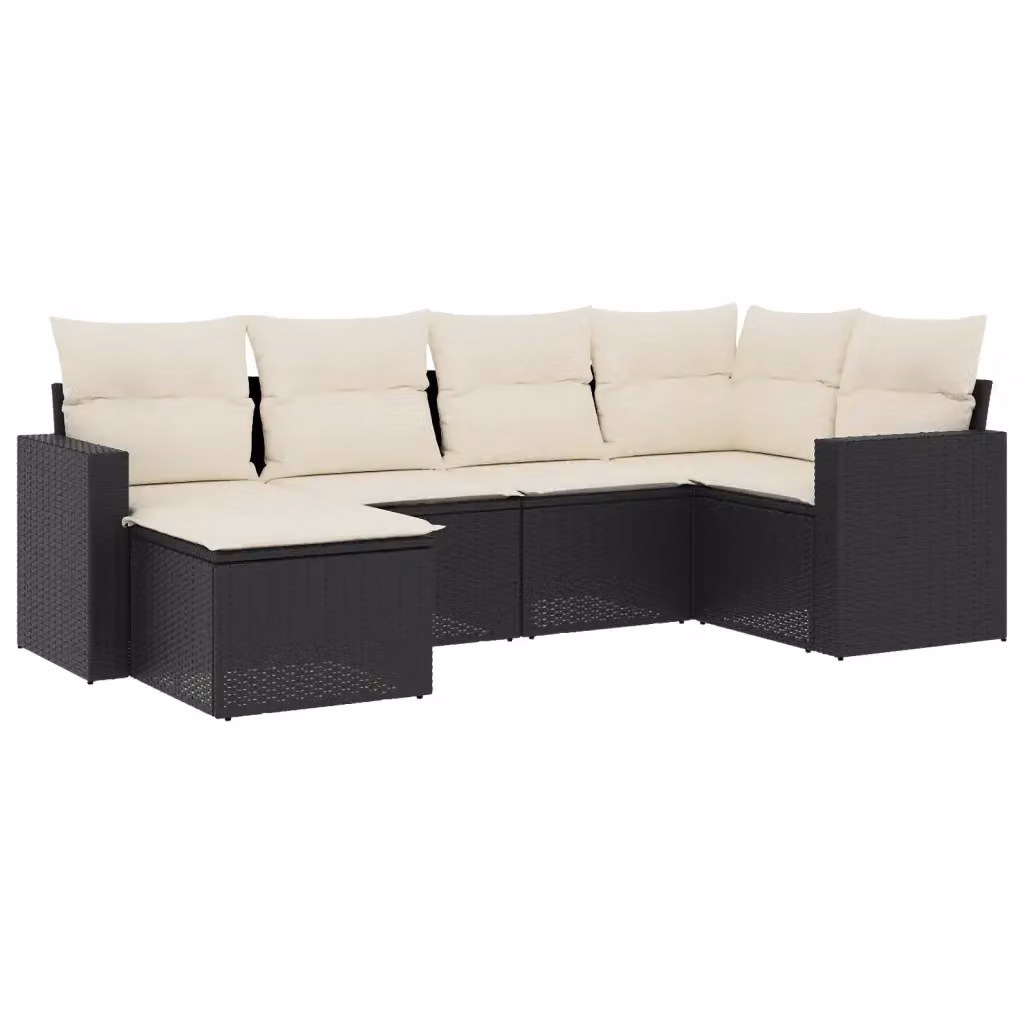 Set Divano da Giardino vidaXL 6 pz a Forma a L con Cuscini, Colore Nero e Bianco, in Polyrattan con Struttura in Acciaio Verniciato a Polvere – 2