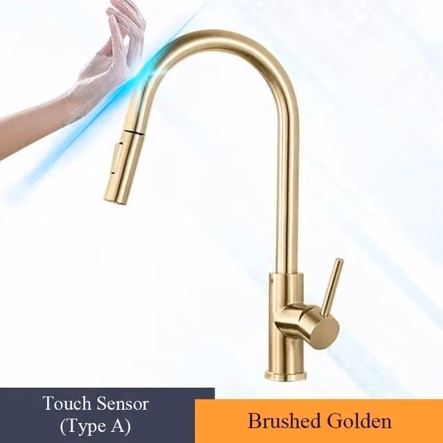 Miscelatore monocomando con sensore per bagno e cucina, realizzato in acciaio inossidabile 304, con tecnologia a sensore di prossimità, per l'erogazione di acqua calda e fredda. Montaggio su piano. Colore: 38