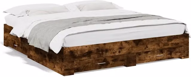 Letto matrimoniale | Letto per adulti | Giroletto con Cassetti Rovere Fumo 180x200 cm Legno Multistrato