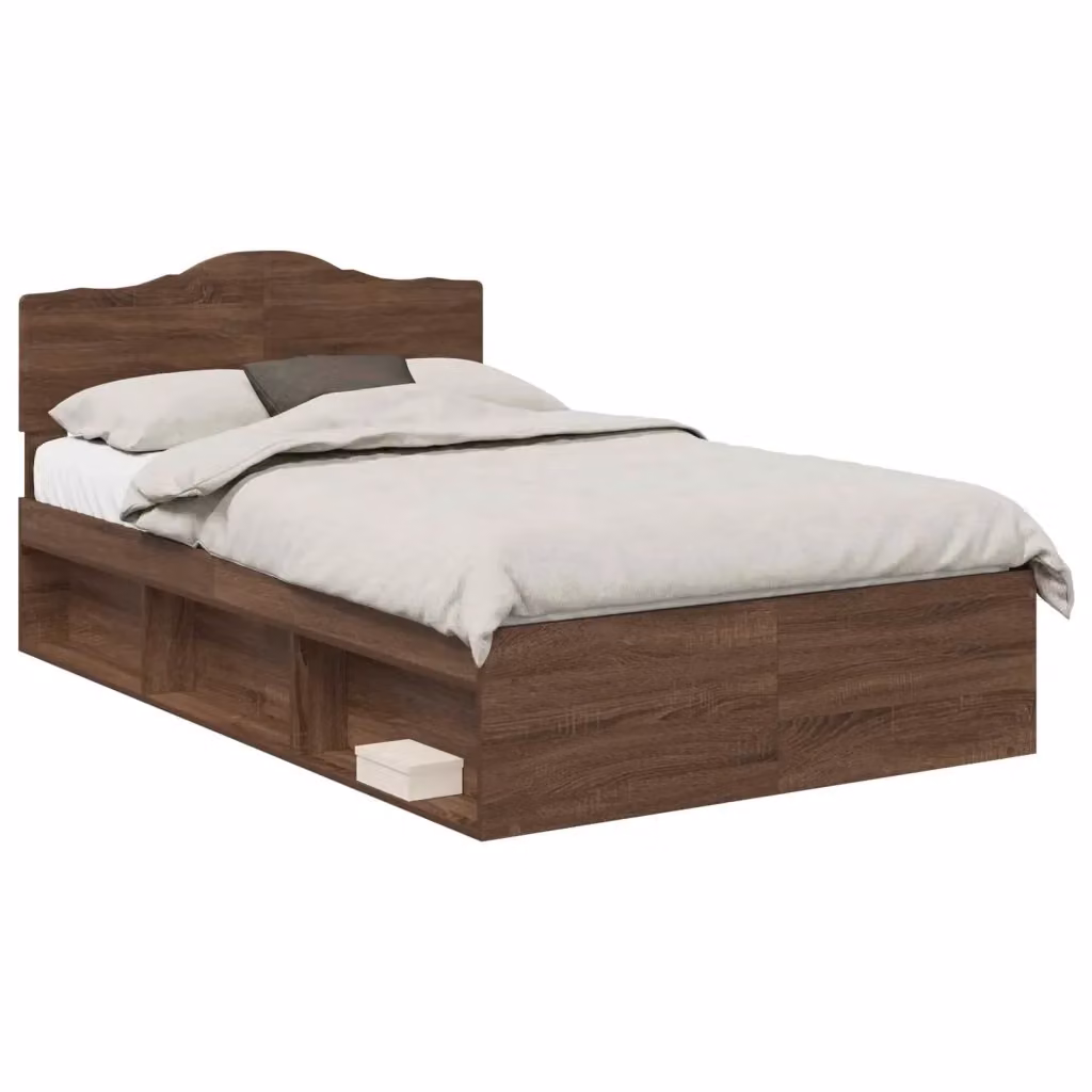 Struttura letto moderno vidaXL in pino massello e MDF con cassetti, colore marrone, L 120 x P 200 x H 90 cm – 2