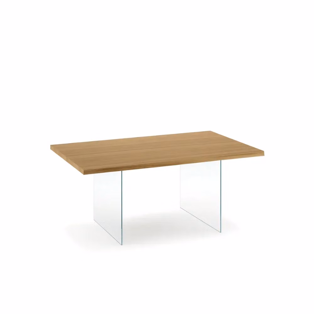 Tavolo da pranzo fisso Forest Duzzle in legno impiallacciato rovere naturale e vetro, design moderno rettangolare, L: 160 cm, P: 90 cm, H: 76 cm – 2