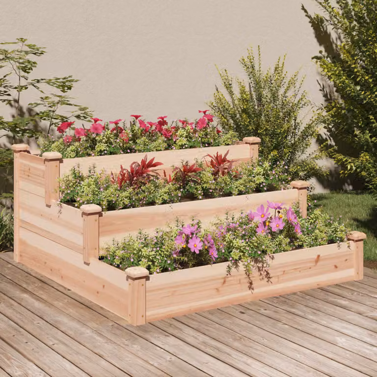 Fioriera Rialzata da Giardino vidaXL in Legno di Abete Marrone L: 120 cm, P: 120 cm, H: 56 cm