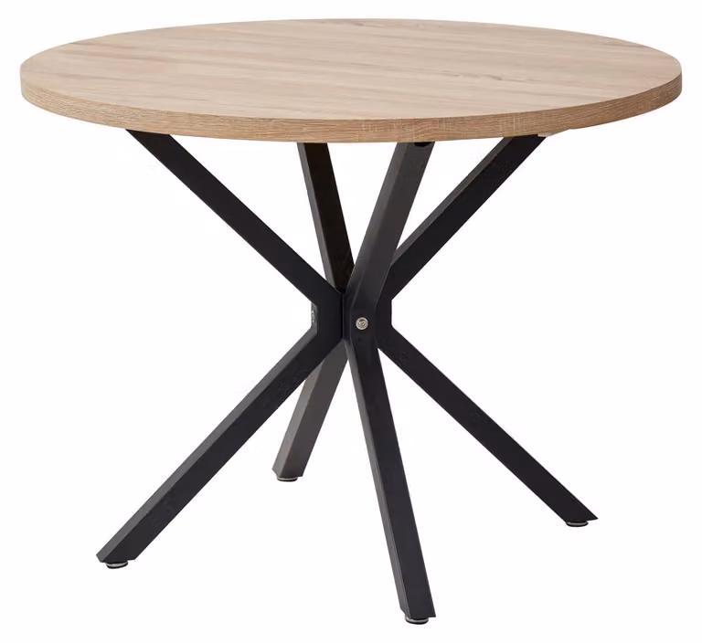 Tavolo rotondo da pranzo - Diametro 100 cm - Per 4 persone - Piano in vetro - Struttura in metallo - Stile moderno e minimalista - Colore marrone chiaro