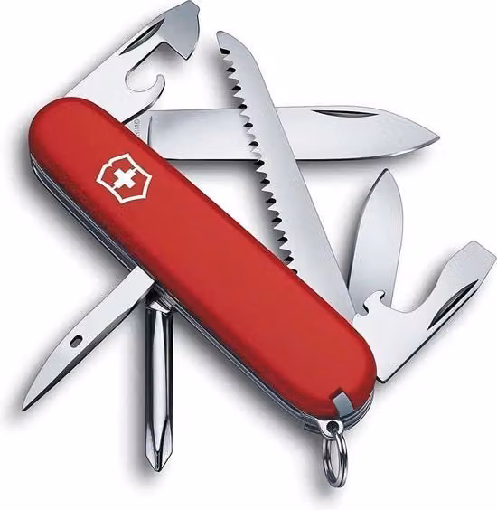 Coltellino multiuso Victorinox rosso con 13 funzioni e manico in legno per escursionisti