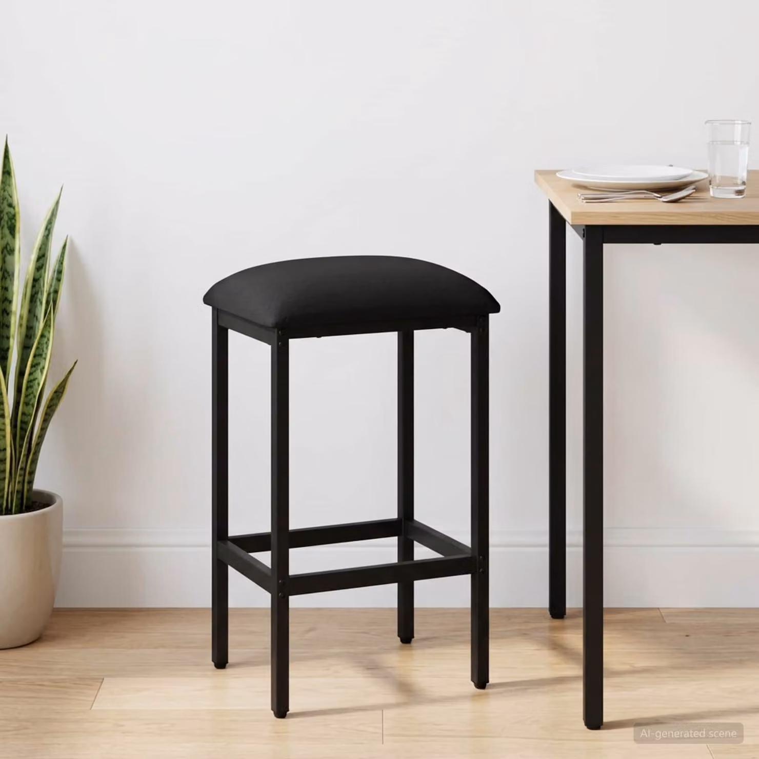 Sgabello da bar moderno vidaXL in metallo e MDF nero L/P/H: 40 x 32 x 74 cm