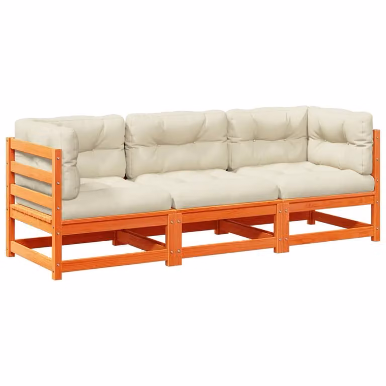 Maison Exclusive - Set Divani Giardino 3 pz con Cuscini Marrone Cera Massello Pino