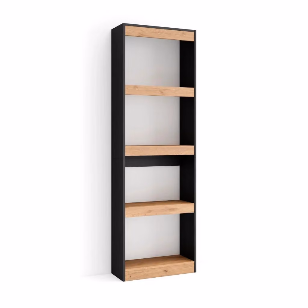Libreria a scaffale SKRAUT HOME per soggiorno e ufficio, colore Rovere e nero, L: 60 cm, P: 25 cm, H: 186 cm – 2