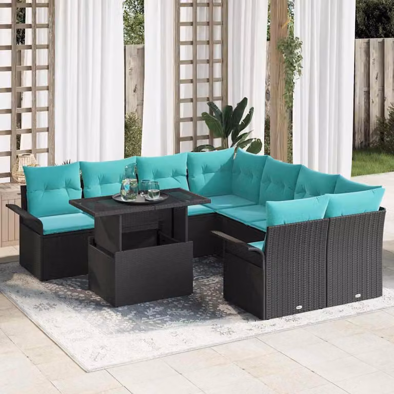 Maison Exclusive - Set da giardino composto da 9 pezzi, colore nero [Materiale sintetico]: rattan sintetico