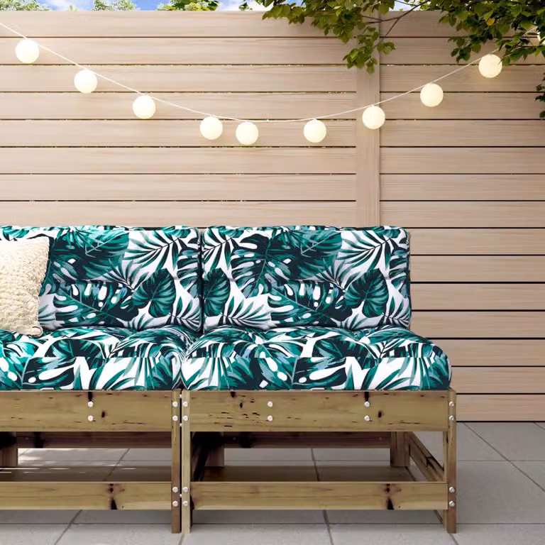 vidaXL Divano da Giardino in Legno di Pino con Cuscini Floreali, Marrone e Verde