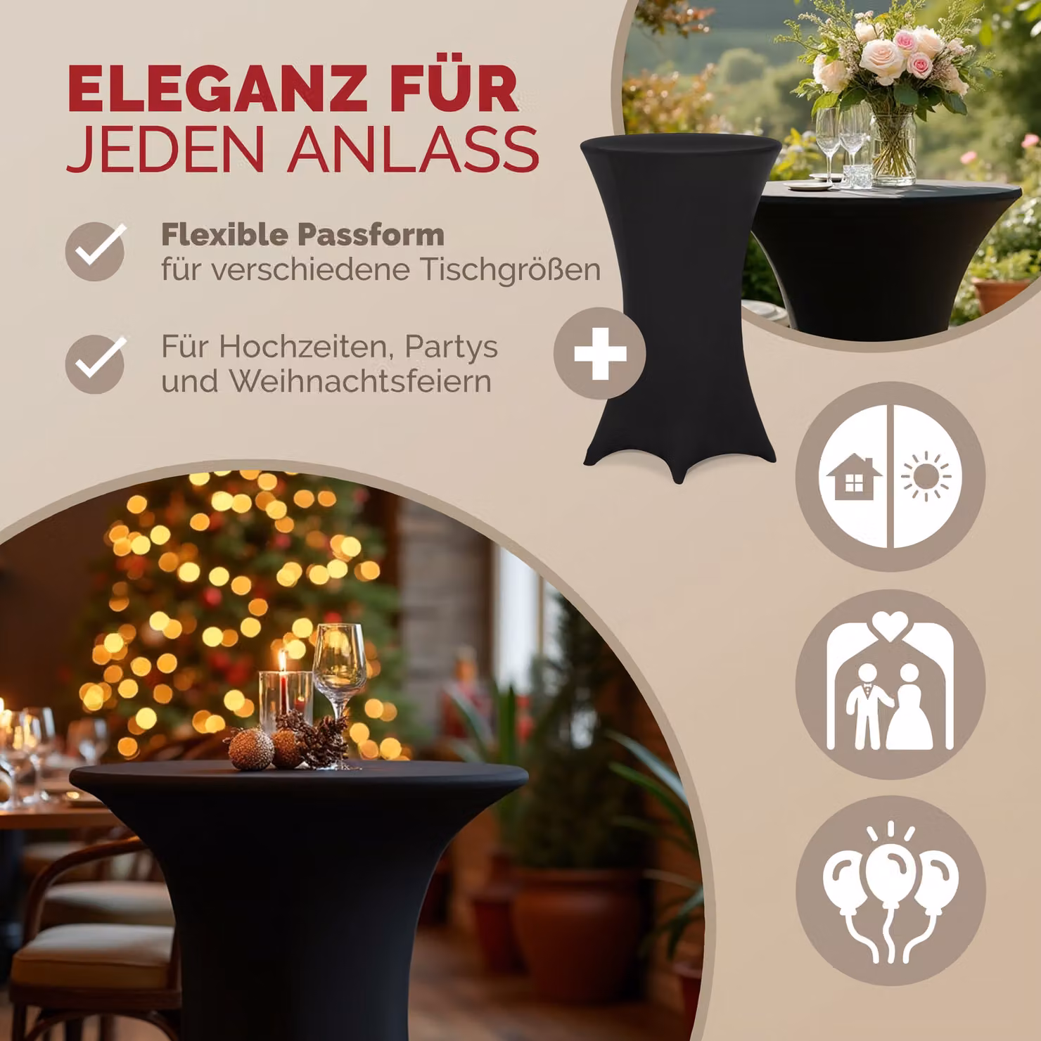 Set di 2 copritavolo da bar Detex in poliestere ed elastane Nero Ø70 cm – 2