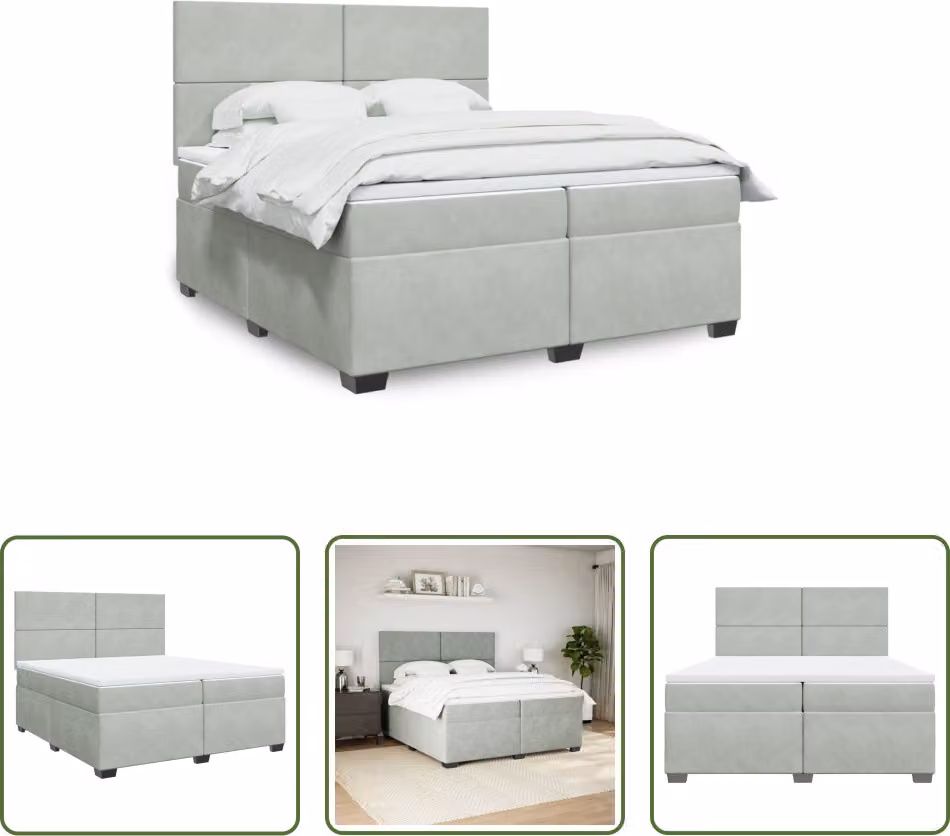 The Living Store Letto a molle con materasso grigio chiaro 200x200 cm in velluto