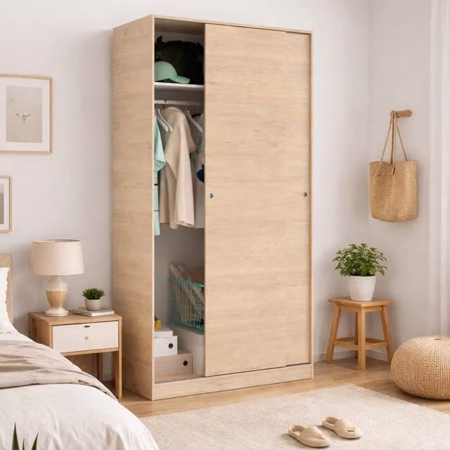 Armadio con ante scorrevoli Abigale DMORA per camera da letto, Rovere, L: 100 cm, P: 50 cm, H: 204 cm – 1