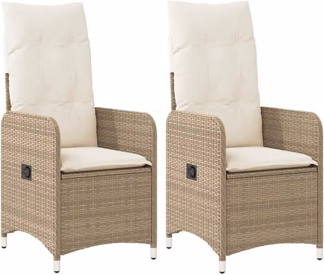 Sedie Reclinabili da Giardino 2 pz | Sedie da Esterno con Cuscini Beige Polyrattan