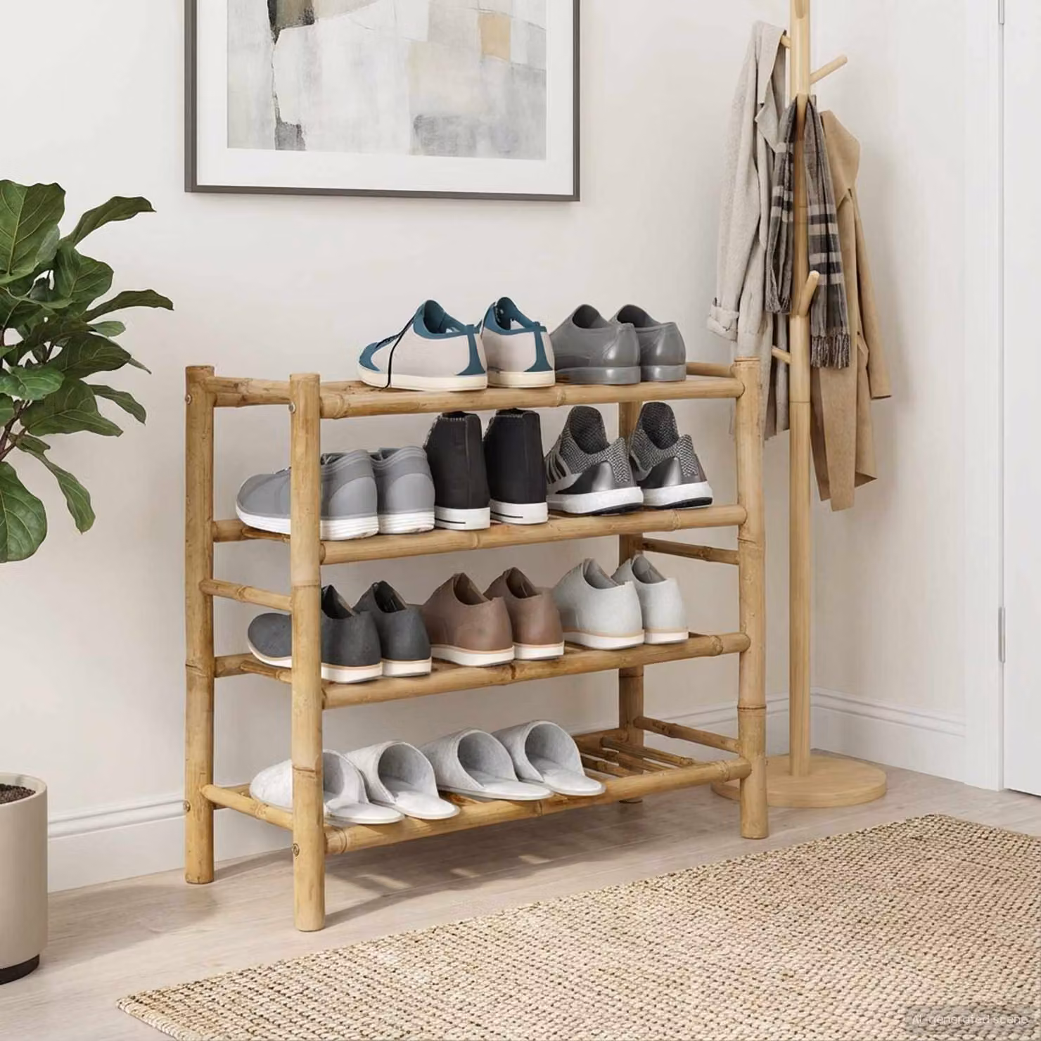 Scarpiera moderna vidaXL in bambù naturale, colore beige/marrone, L: 68 cm, P: 28 cm, H: 63 cm