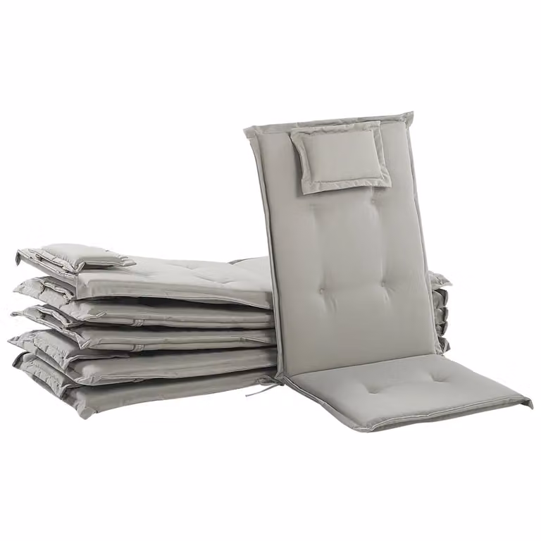 Set di 6 cuscini per sedie da giardino BELIANI in poliestere color beige e grigio, design moderno, idrorepellenti e resistenti ai raggi UV, L/P/H: 50 x 45 x 45 cm