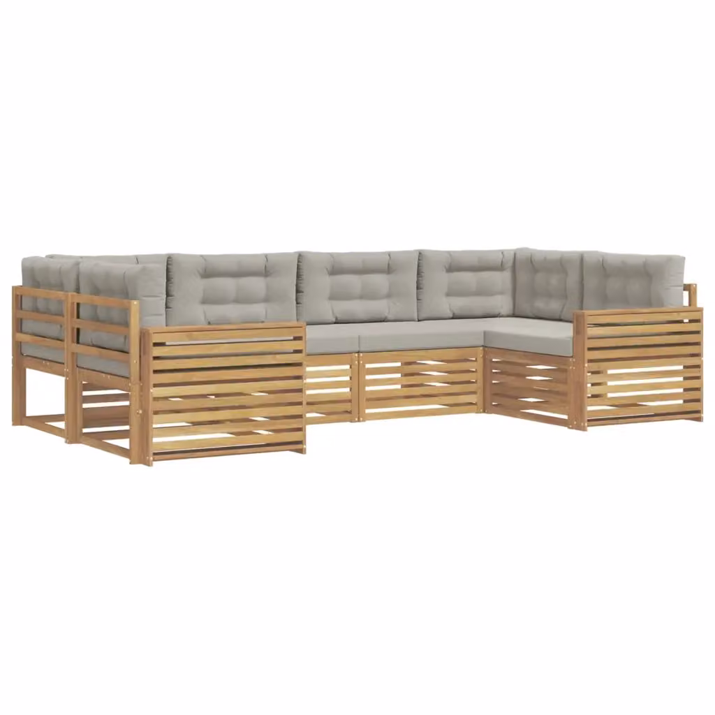 Set di divani da esterno a L vidaXL in legno di acacia con cuscini, Bianco e Grigio – 2