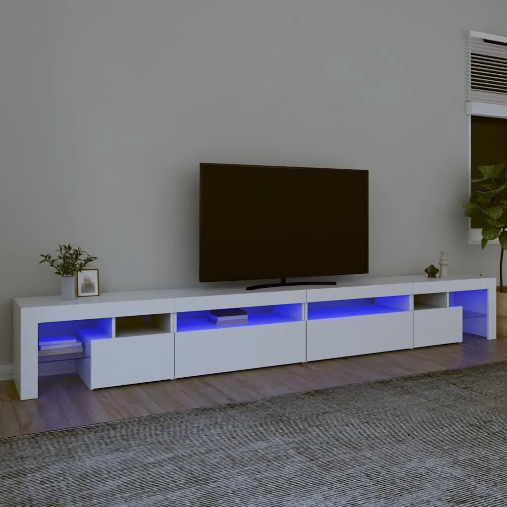 vidaXL Mobile Porta TV Moderno con Luci LED Integrate Bianco L: 290 cm, P: 40 cm, H: 36,5 cm