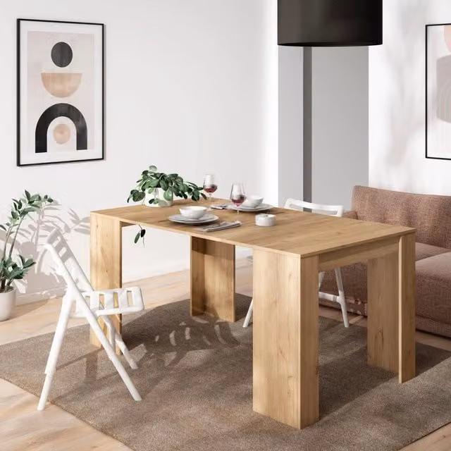 Consolle allungabile, 160x90x77cm, Per 8 persone, Tavolo da pranzo, colore Rovere RF2622