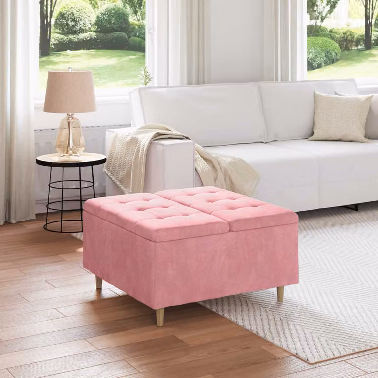 Pouf con contenitore vidaXL in velluto rosa L/P/H: 80 x 80 x 45 cm