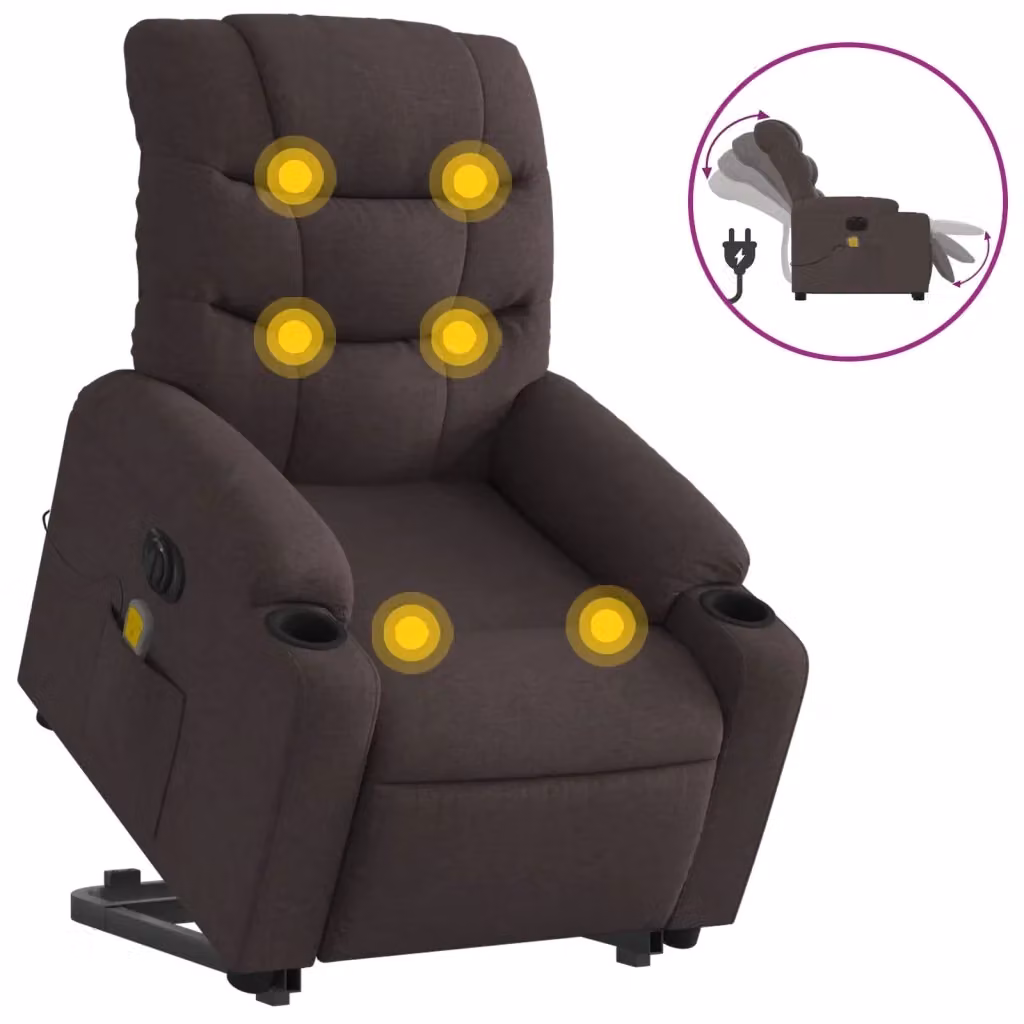 Poltrona Alzapersona con Assistenza Elettrica vidaXL in Tessuto Marrone con Braccioli e Funzione Massaggio – 2