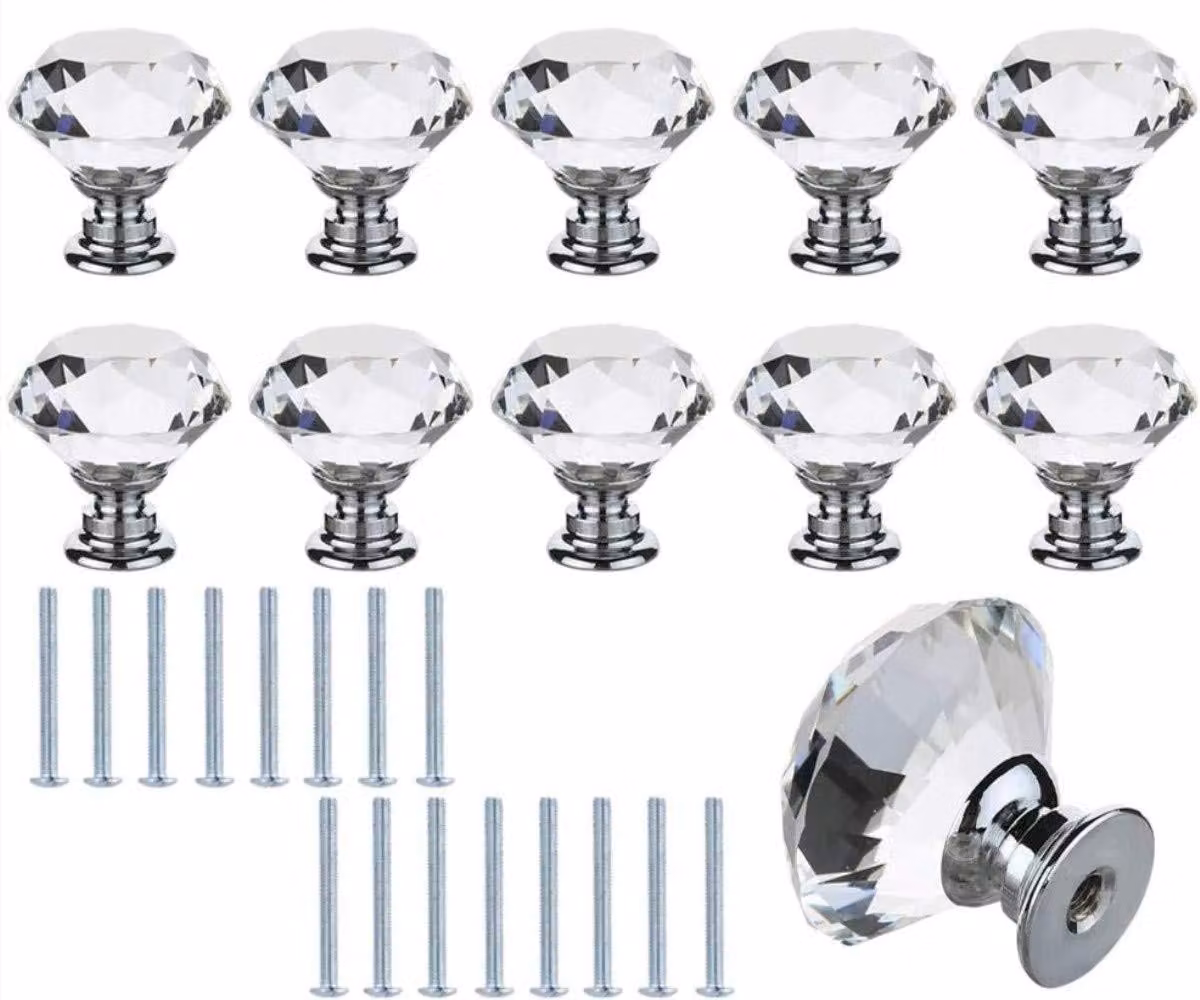 Set di 10 pomelli trasparenti per mobili con viti