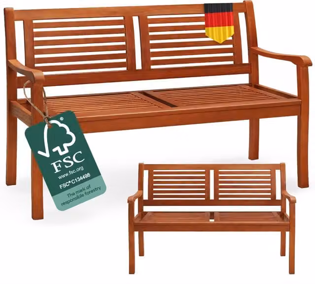 Panca da giardino Casaria in legno di eucalipto marrone con braccioli L/P/H: 120 x 56 x 88 cm – 1