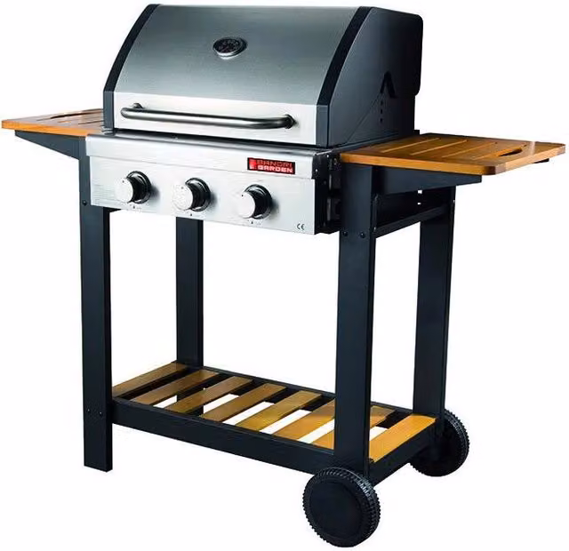 Barbecue Sandrigarden gas Oceania, 3 fuochi steel/wood, 10,8 kw